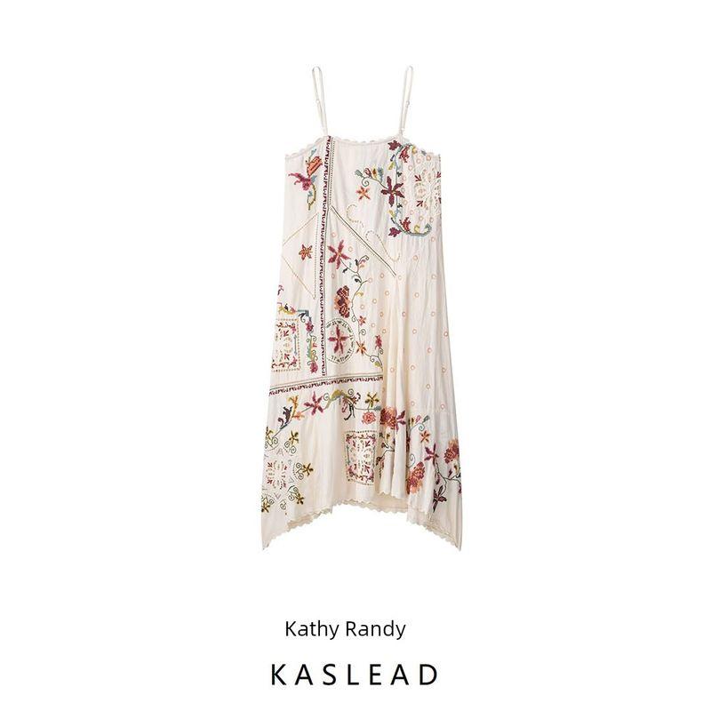 Kaslead New Women clothes Western Style Simple Embroidery Accessories Asymmetric Dress 5107079 330
