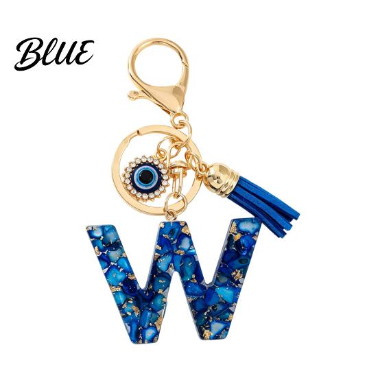 Keychain Charm Blue Series Pendant Initial Letter Key Chain with Eyes Pendant Tassel
