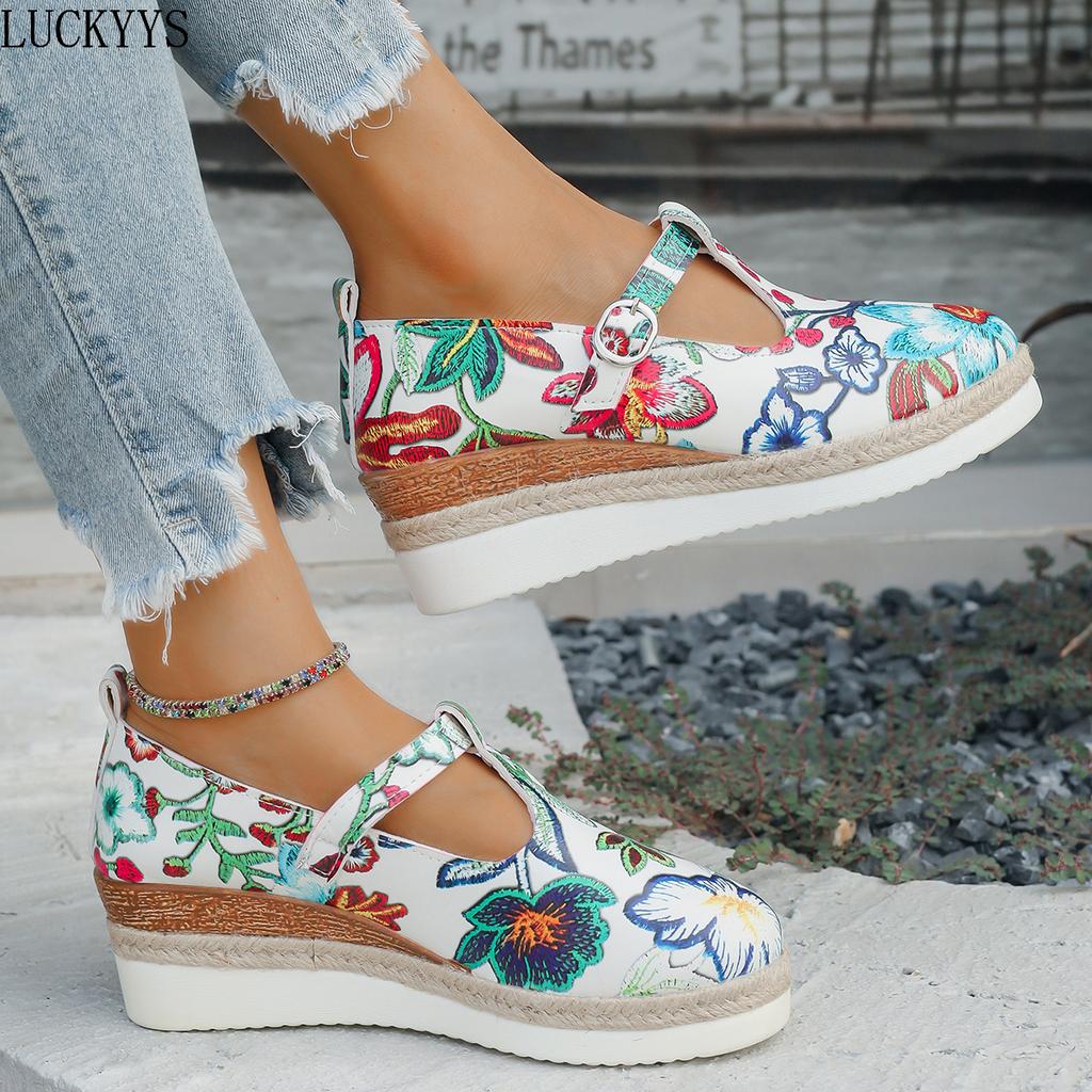 Mode Leopard Pumps Damen Bedruckte Keilabsatz Freizeitschuhe Herbst Plateau Schnalle Laufschuhe Vielseitige Damenschuhe Zapatos De Mujer