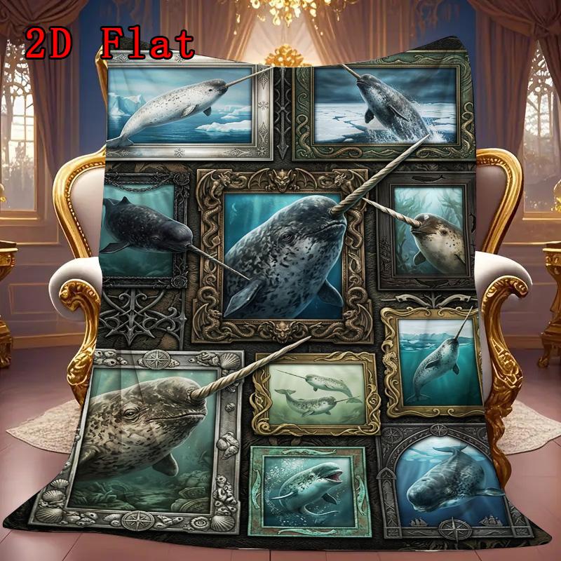 Whale Portrait Collection 2D Flat Pattern Flannel Blanket, High Quality All Seasons, Home Decor, Warmth and Comfort, Perfect for Christmas Gifts.