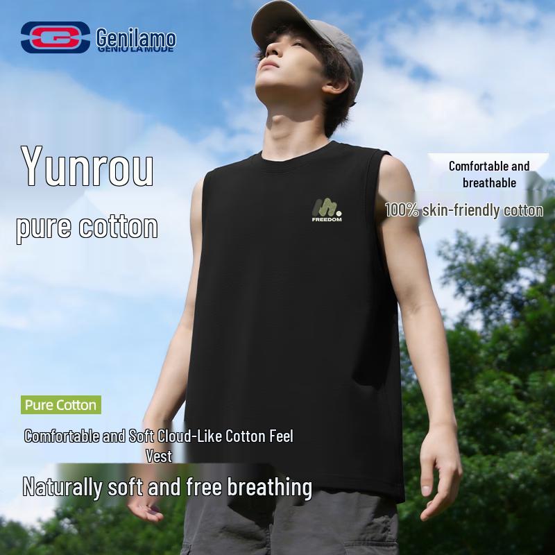 GENIOLAMODE Men s Pure Cotton Round Neck Sleeveless Vest L