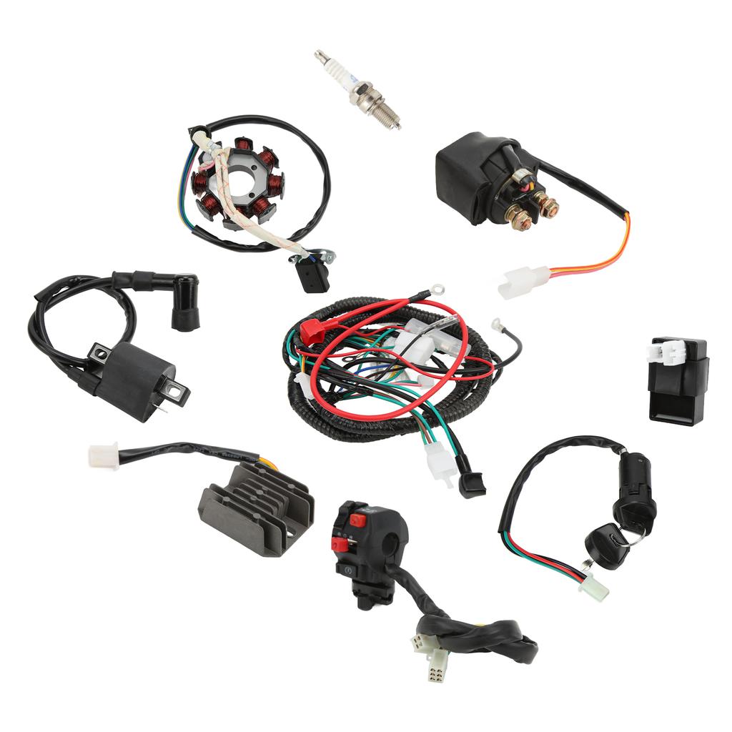 Electric Wiring Harness Kit Solenoid Valve Spark Plug CDI Rectifier Wire Loom Set for 125cc 150cc 200cc 250cc ATV Bike