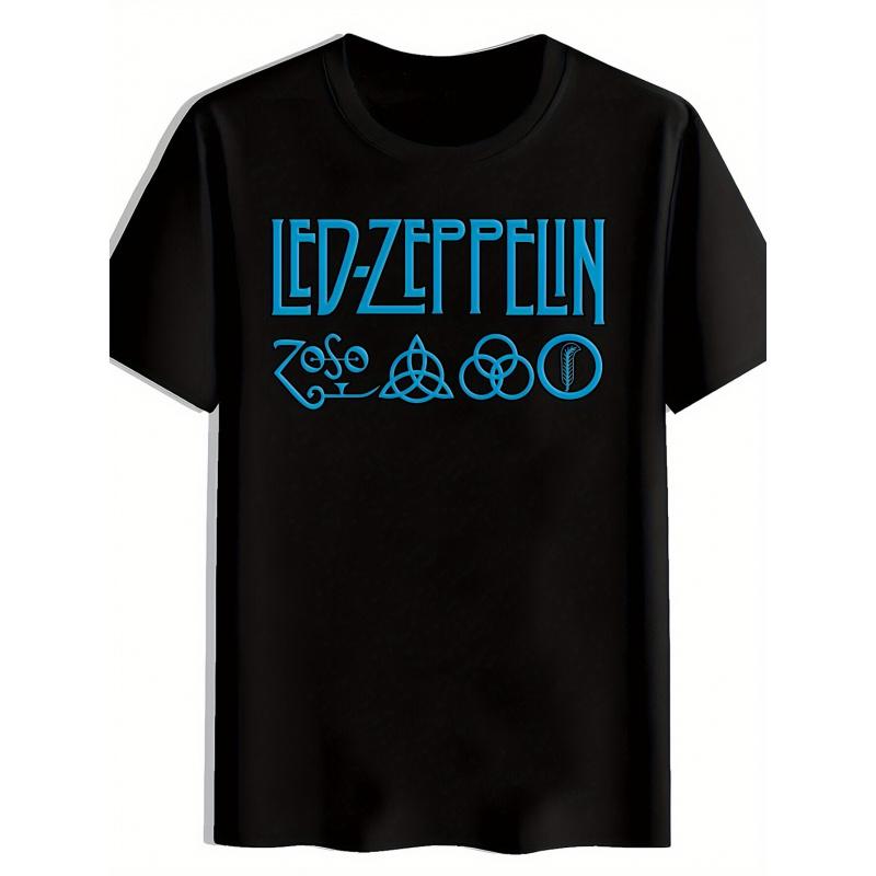 LED ZEPPELIN Intricate Curve Pattern Print T-Shirt, Summer Round Neck Short Sleeve Tee, Casual Everyday Top for Men, Summer Outfit, Streetwear Style,