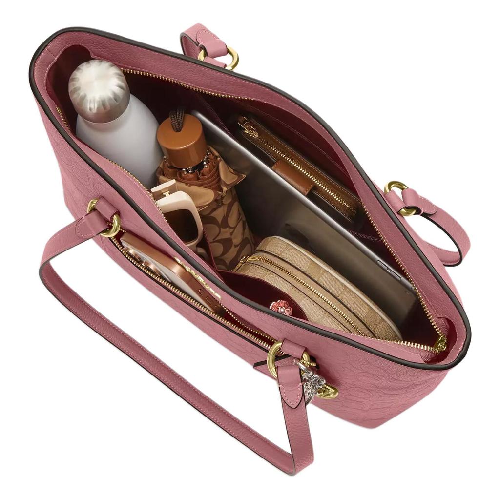 Coach Stazione 35 Chiusura con Cerniera Borsa Tote in Tela Firmata Borsa da Shopping Raffinata Borsa a Tracolla in Pelle a Grana Sottile Grande Borsa Tote da Donna Rosa CDL99-IMPEO