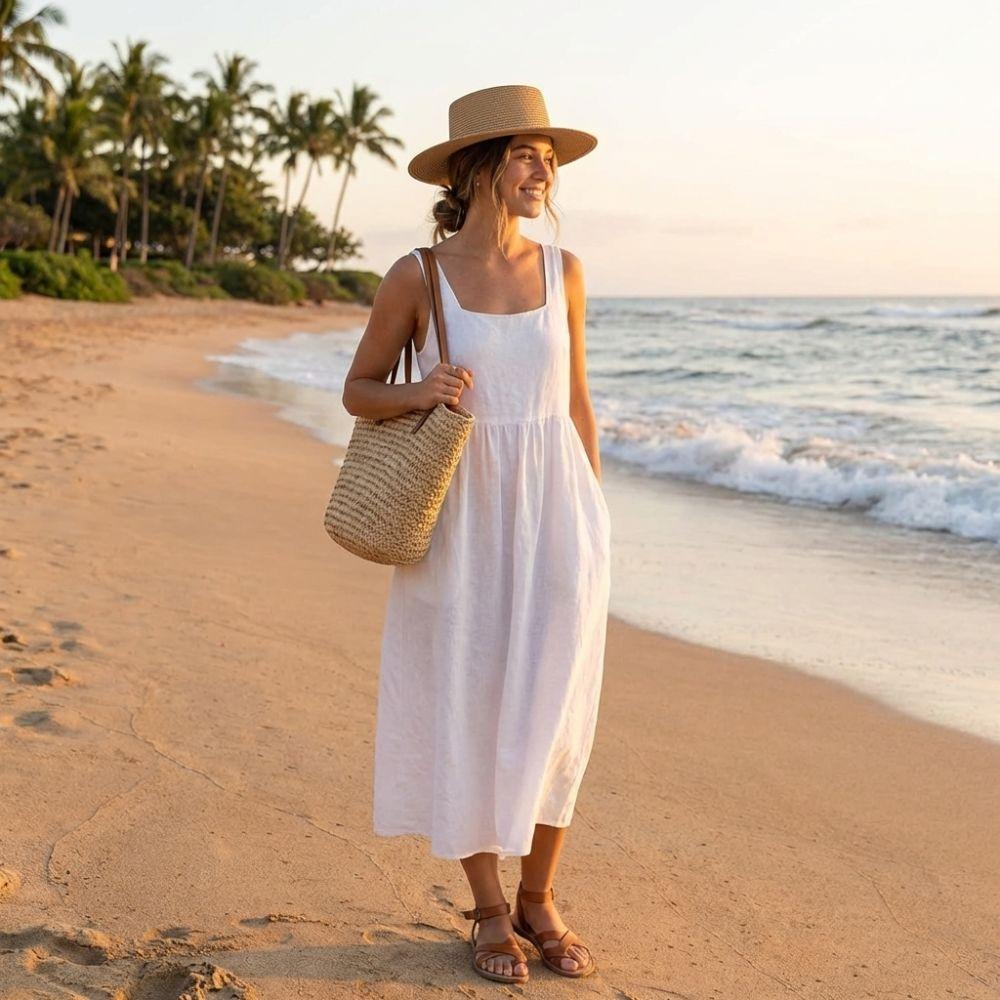 Fashionable Wide Brim Straw Hat Handwoven Straw Breathable Sunscreen Hat Flat Top Beach Sun Hat Women Summer