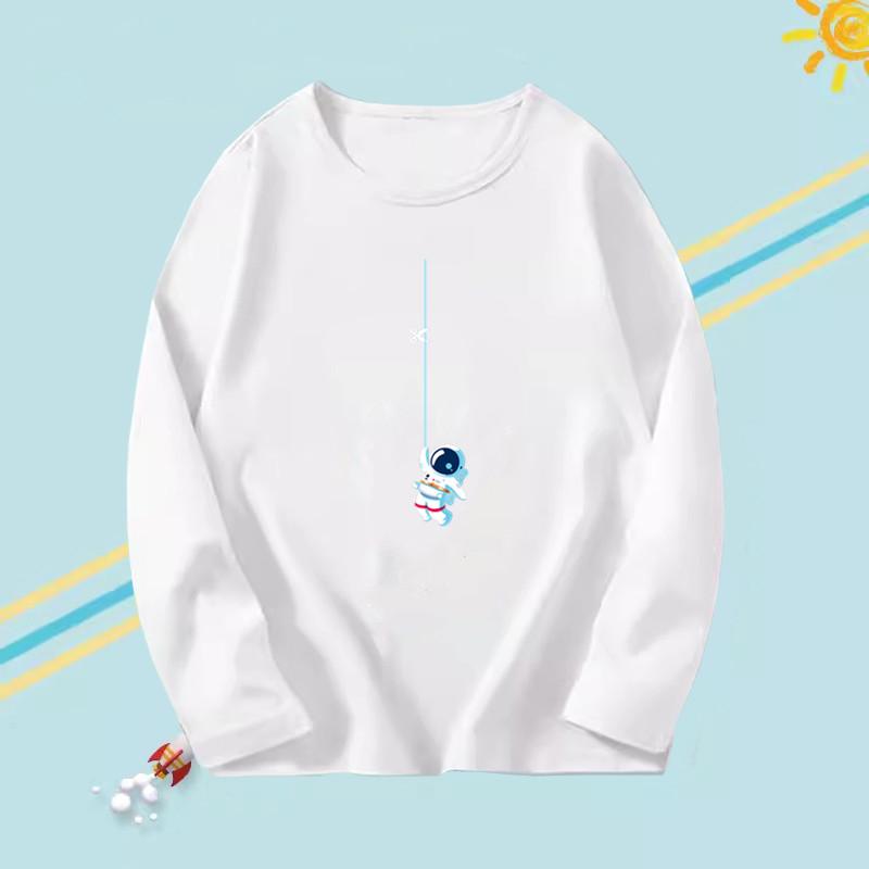 T-shirts à manches longues pour enfants garçons à col rond avec motif astronaute imprimé en 3D, tendance et décontracté pour le printemps et l'automne