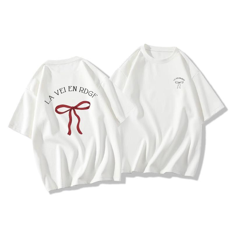 

Женская белая повседневная футболка свободного кроя с принтом японского банта, лето 2025 XXL белый