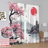 2D Flat Printing 2pcs Curtain Oriental Cherry Versatile Polyester  Without Electricity Versatile Use for All Occasions Decorate