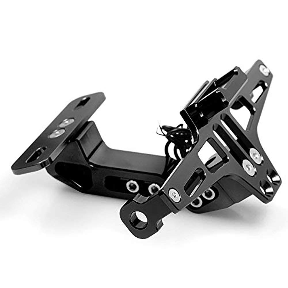 

Motorcycle Accessory License Plate Bracket, Aluminum Machined License Plate Holder with Adjustable Angle and LED Light, Universal Fit (Black)