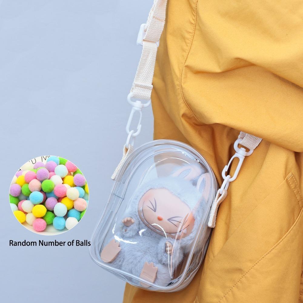 

Прозора сумка для зберігання ляльки Лабубу, що сидить, Прозора вулична сумка для ляльки, Організатор для ювелірних виробів White With Balls