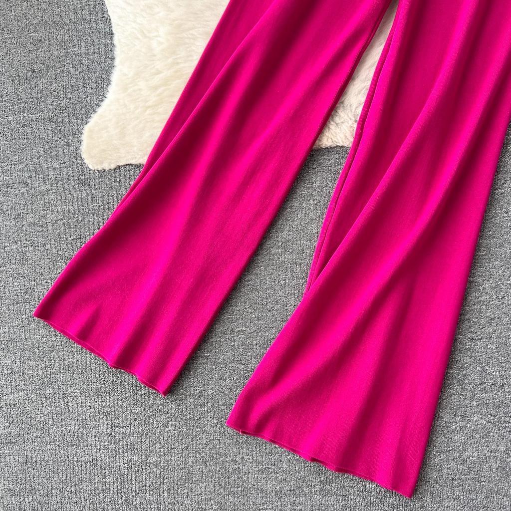 Toamnă Iarnă Femei Grătul cu mâneci lungi Pulover tricotat în dungi Topuri + Pantaloni largi Costume Set două piese Tinute femei