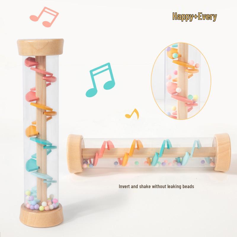 Rainbow Hourglass Rainstick: Wooden Rain Sound Maker for Infants & Toddlers - Fun Early Education Toy