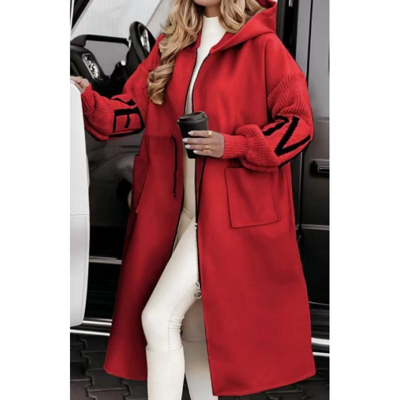 Womens Casual Hooded Long Spliced Coat Fall Winter Fashion Loose Fit Commuter Outerwear