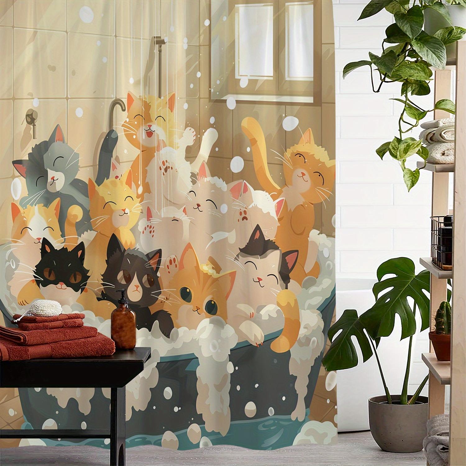 

Cat Bath Print Shower Curtain, Window With 12 Hooks Curtain For Curtains W60H190(CM)-1 Pcs