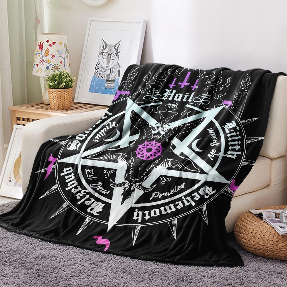 1PC Satan Symbol Print Flannel Blanket, High Quality All Seasons, Home Decor, Warmth and Comfort, Perfect for Christmas Gifts