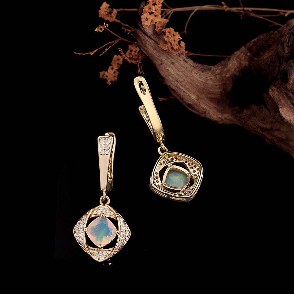 925 Sterling Silver Women's clasp earrings Natural cushion 6.0mm Ethiopian opal Elegant fine Jewelry for banquet engagement gift