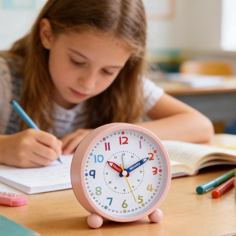 Children Learning Colorful Analog Quiet Alarm Clock With Big Number And Simple Control Nightlight For Home Bedsides Use