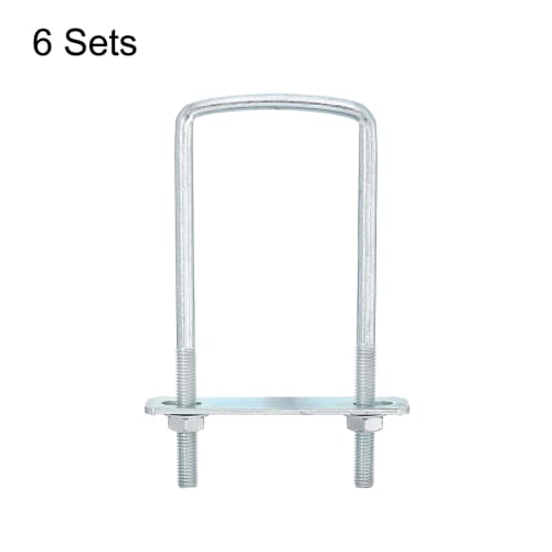 uxcell M8 Square U-Bolts, 60mm Inner Width, 150mm Length, Carbon Steel, with Nuts, Plates, and Washers, Set of 6, for Home and Industrial Use, Fasteni