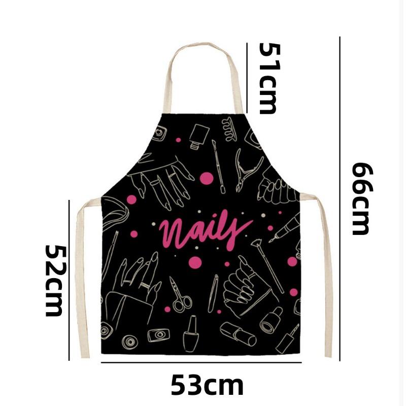 1PC Popular Nail Polish Lipstick Printing Linen Sleeveless Anti-fouling and Oil-proof Apron Fashionable Women's Apron Nail Salon