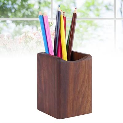 Porte-stylo en bois naturel Porte-stylo polyvalent Pot à crayons Contenant à stylos Boîte de rangement en bois Étudiant