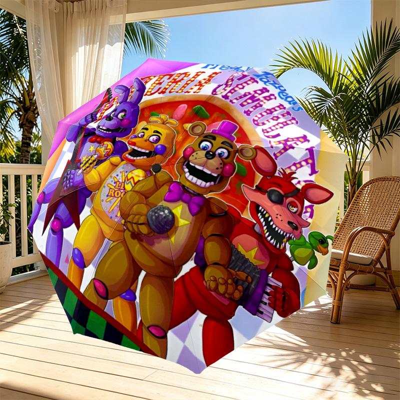 Five Nights At Freddy's Print Automatic Open Close Umbrella, Portable Foldable Umbrella, for Outdoor Commute Camping Trip, Ideal Birthday Gift