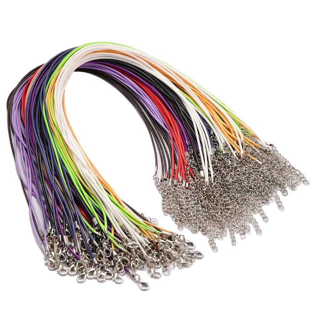 10-20pcs 45cm+5cm Lobster Clasp String Cord Real Leather Adjustable Braided Rope for Necklace Jewelry Making DIY Accessories