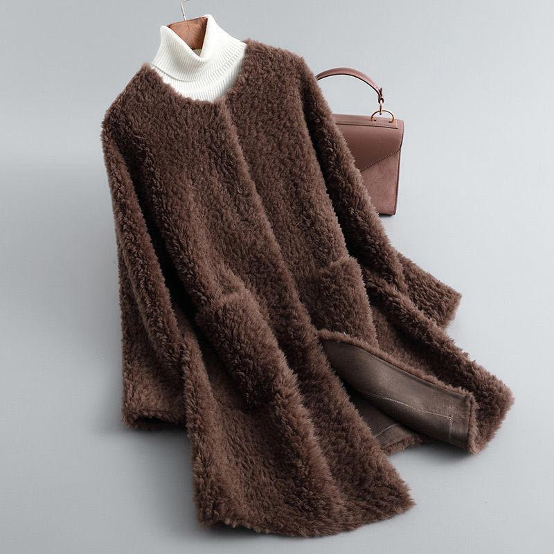 Winter Coat Women's Fleece Coat Lamb Fleece Medium Long Lamb Fur One-piece Fashion Minimalist Casual Long Sleeves Jackets