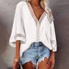 Blouse Solid Color Loose 4 Colors Women Hollow Out Lace Stitching Tops