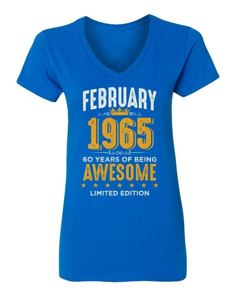 February 1965 Birthday 60 Years of Being Awesome Ladies039 V-Neck Tshirt