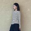 Women's Striped Long Sleeve Crew Neck T-Shirt - 2025 Autumn/Winter Slim Fit Pure Cotton Base Layer
