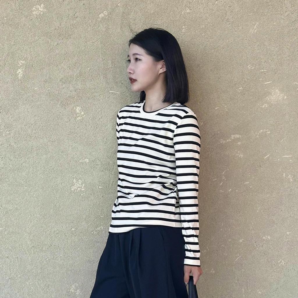 Women's Striped Long Sleeve Crew Neck T-Shirt - 2025 Autumn/Winter Slim Fit Pure Cotton Base Layer