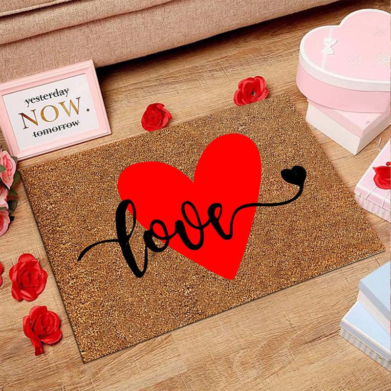 American Valentine's Day Series Crystal Velvet Carpet Love Door Mat Festive Holiday Home Decoration Mat Gift Wedding Mat