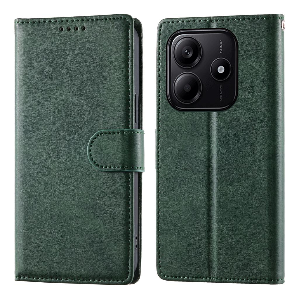 For Xiaomi Redmi Note 14 5G Case Stand Wallet Calf Texture PU Leather Flip Phone Cover with Wrist Strap