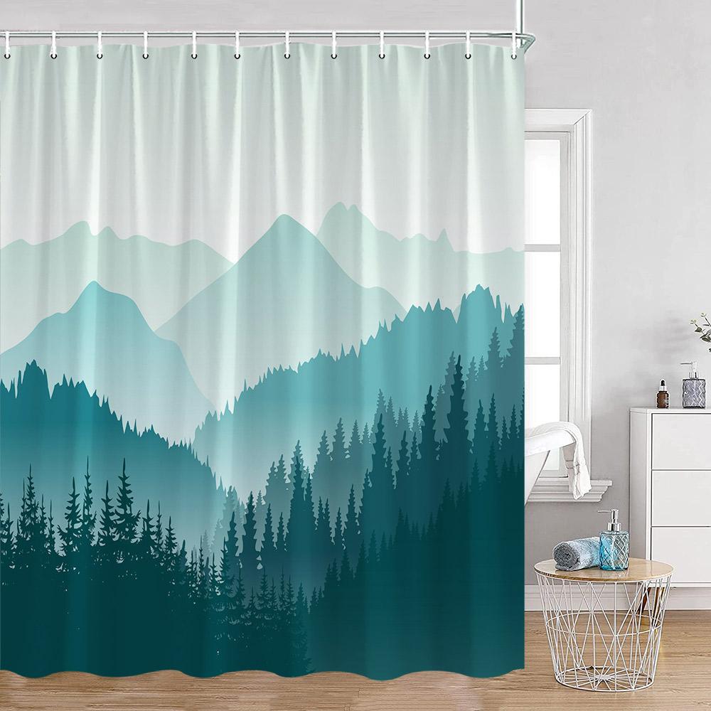 Misty Pine Forest Shower Curtains Rustic Nature Forest Green Pine Trees Fantasy Woodland Bath Curtain Modern Home Decor for Bath