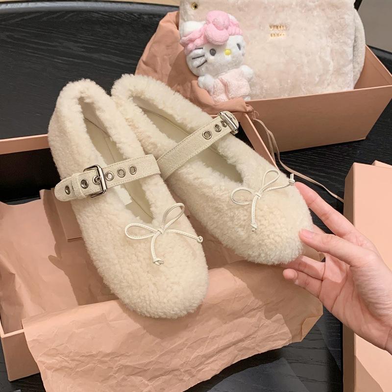 

Warm and sweet bow one-word buckle with shallow mouth Mary Jane Mao Mao single shoes women 40