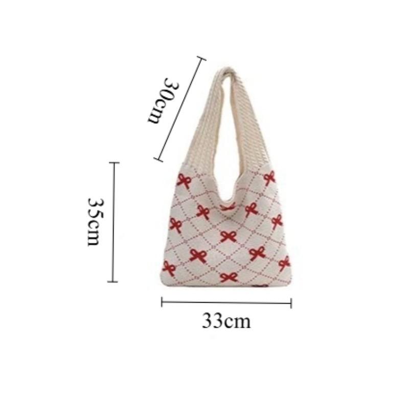 Chegada Nova 2026 Moda Ins Feminina Bolsa Tote de Tricô Grande Capacidade Padrão de Laço Bolsa de Ombro Tecida para Uso Diário