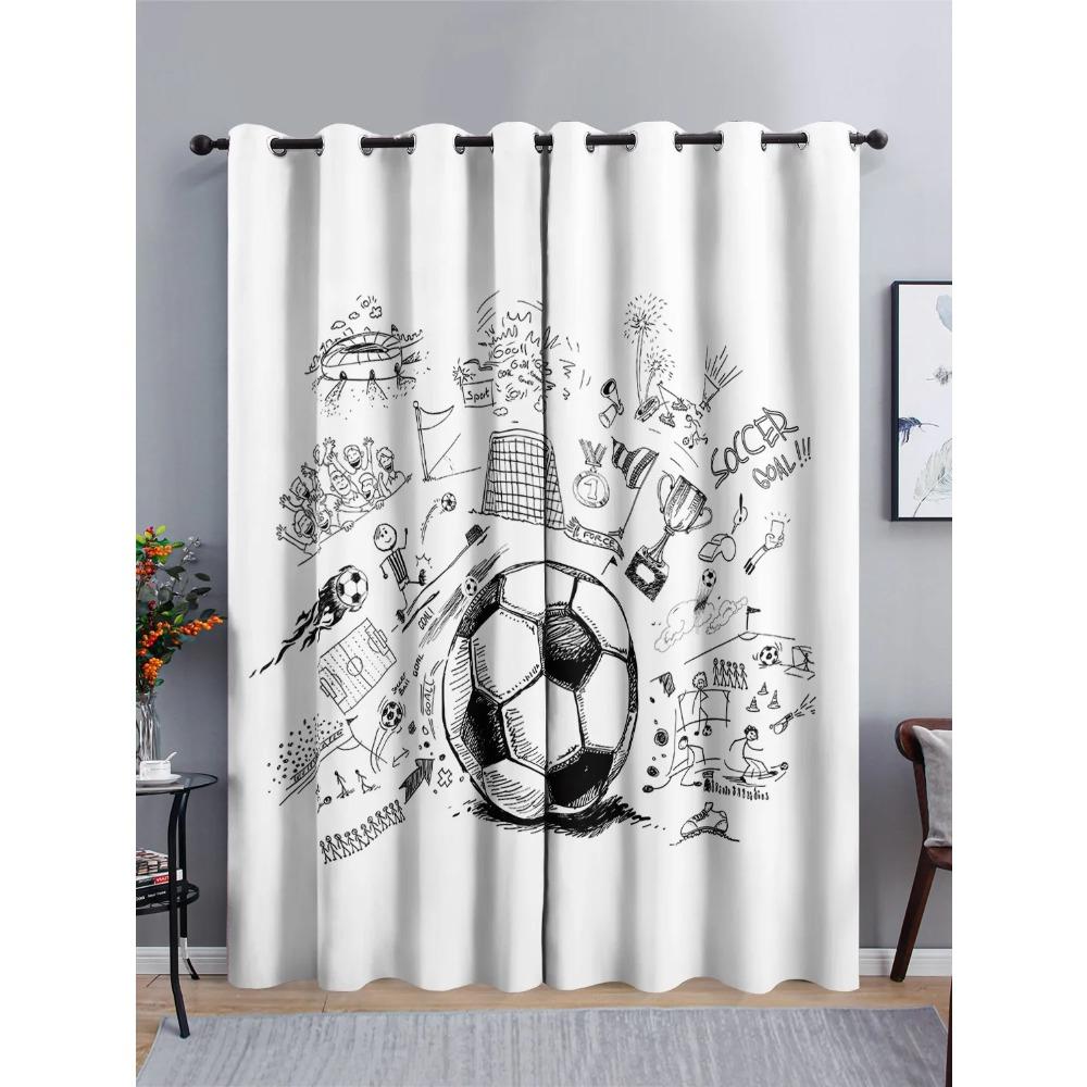 Fotbalové Graffiti Umělecký Design Sporty Děti 2 Kusy Stínování Polyester Zatemňovací Závěs pro Dekor Obývacího Pokoje Ložnice Hák