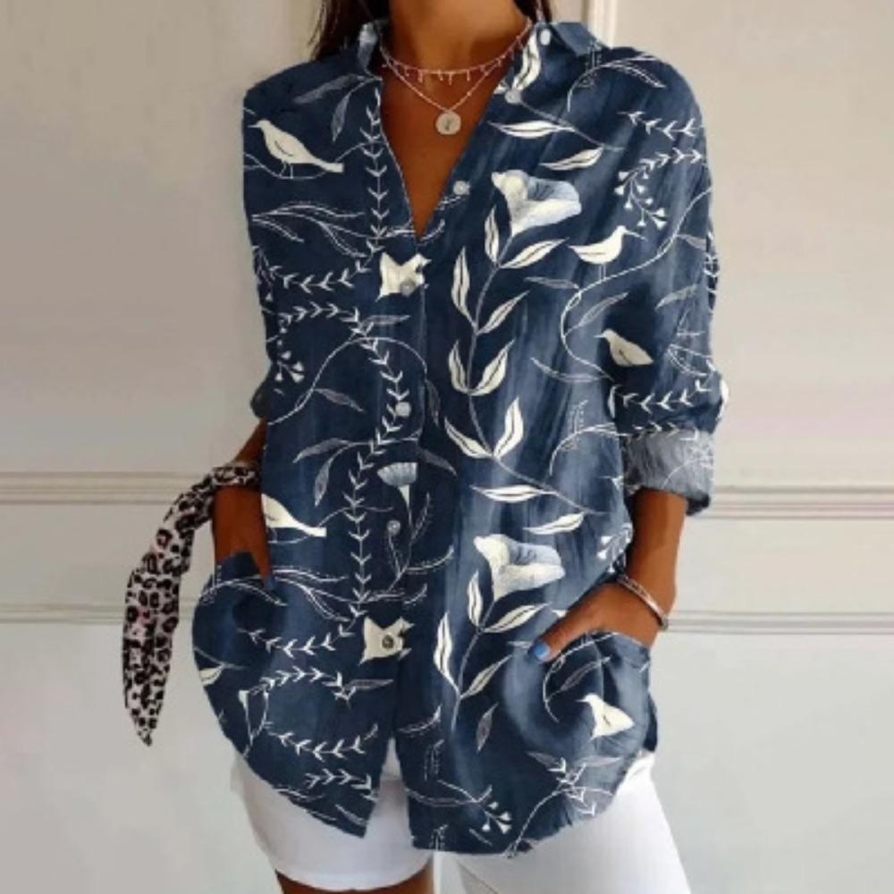 Plus Size Women Long Sleeve Button Shirt Solid Floral Casual Comfort Blouse