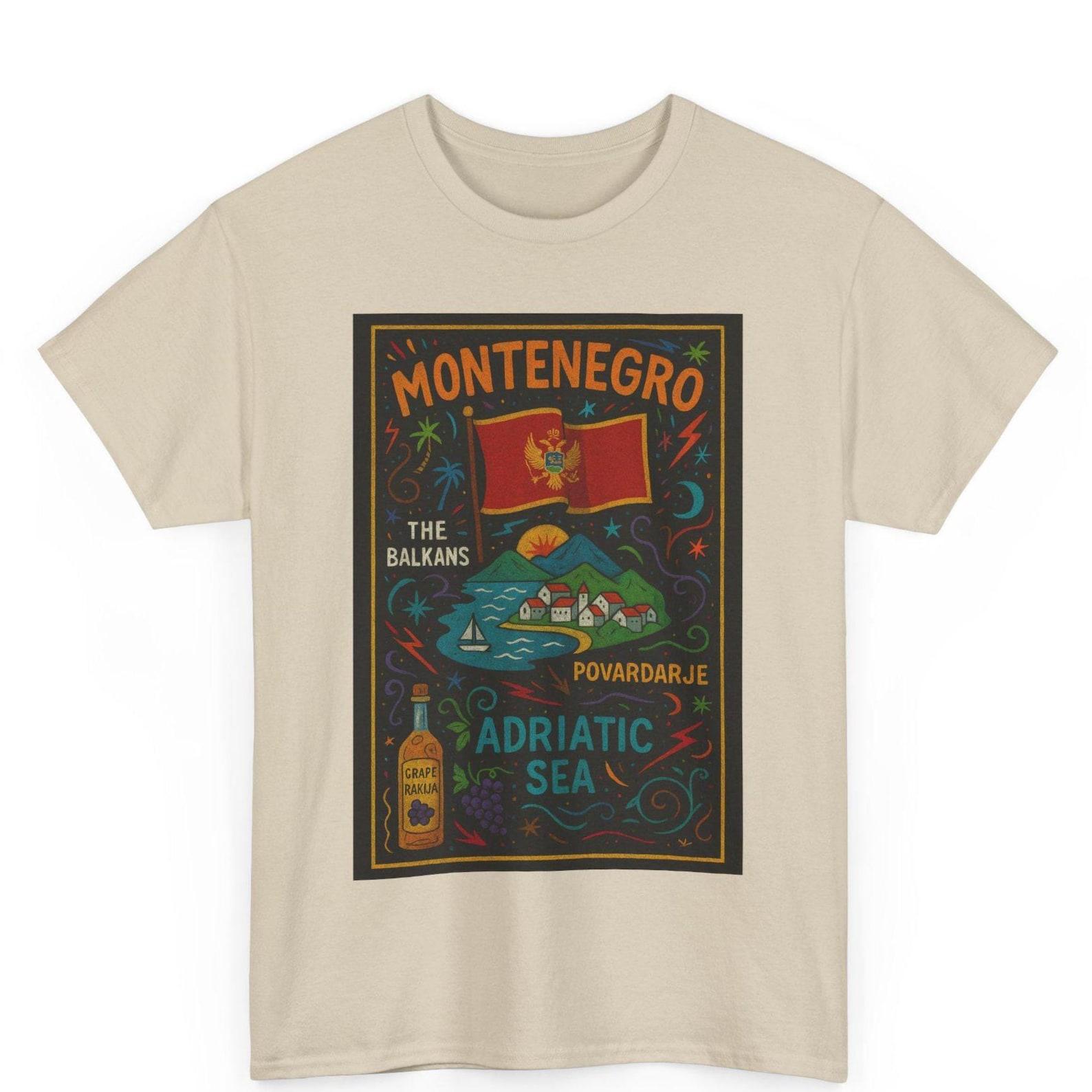 Montenegro T-Shirt: Balkan Travel Graphic Tee, Adriatic Coastal Style 2XL