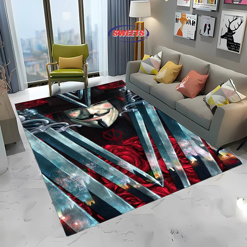 V for Vendetta Carpet! Bedroom Floor Mat, Living Room Bed Mat, Non-slip Exquisite Home Decoration, Durable Machine Washable Rug