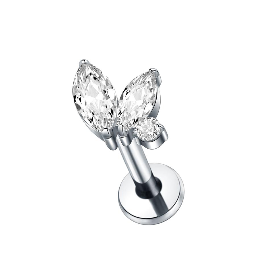 1Pc G23 Titanium Labret Ear Tragus Earring Stud Internally Threaded Zircon Lip Rings Cartilage Helix Piercing Body Jewelry 16G