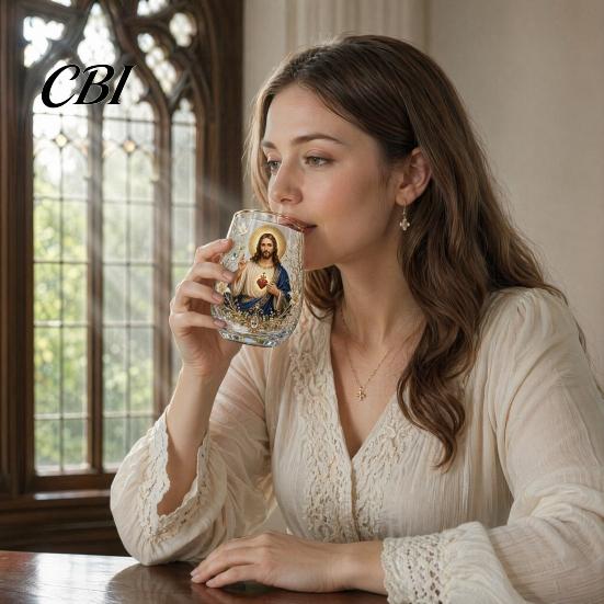 Lead-free Glass Cup Faith Cup, Lead-Free Transparent Mug, with Religious Themed Gold Electroplated Edges, Stylish Christian Morning Prayer