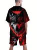 Summer Men Wolf Head Print Short Sleeve Set Breathable Outdoor Streetwear