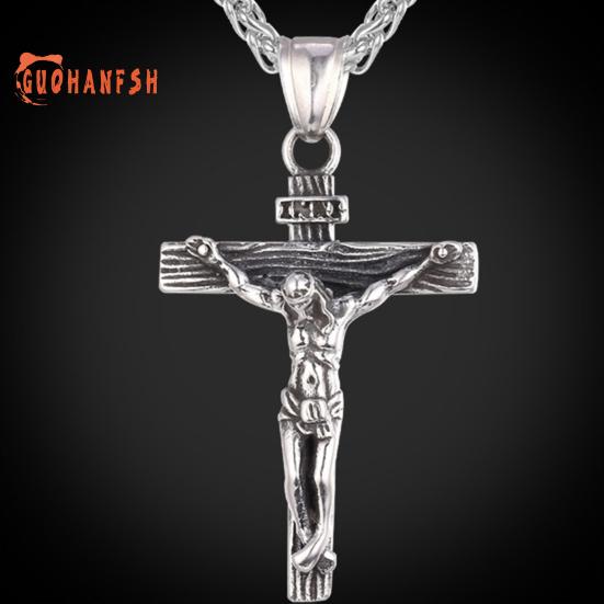 Men Necklace Jesus Cross Dangle Anti Rust Stainless Steel Jesus Pendant Necklace Jewelry for Party