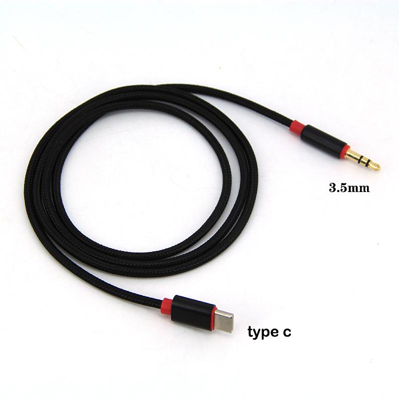 Type C male to 3.5mm 3 pole male Audio Cable Adapter Nylon For USB C Earphone Jack Aux 1M Wire For Phone Car Stereo Speaker
