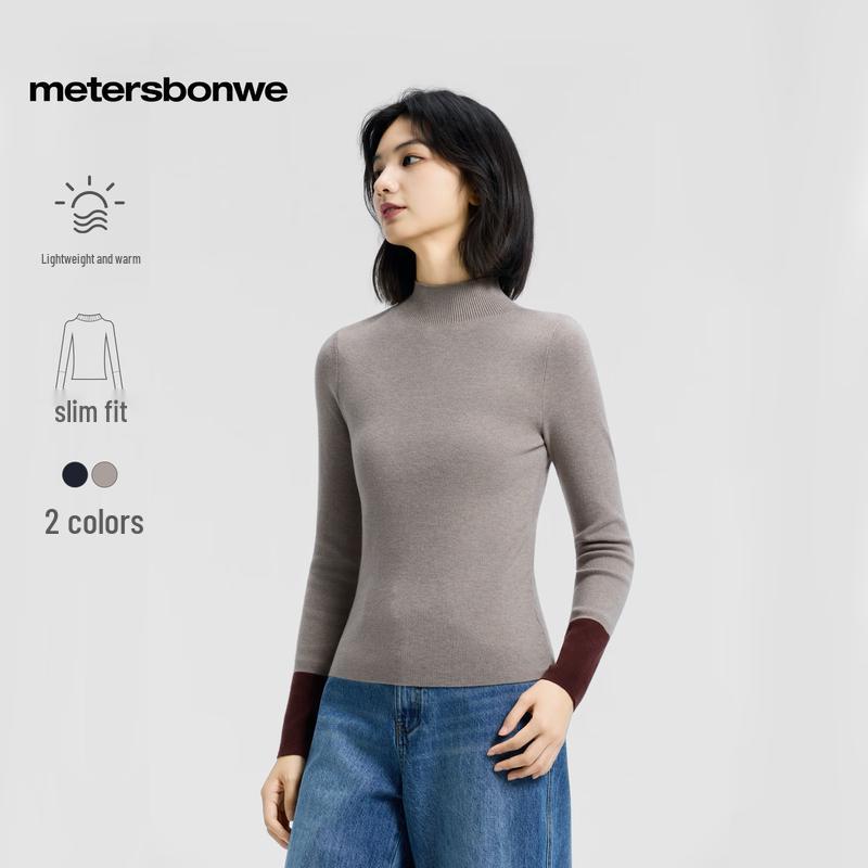 

Женский свитер в рубчик с цветными блоками и полувысоким воротником L 165/88A