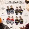 Halloween Acrylic Skull Drop Dangle Earrings Pair, Statement Jewelry for Party Outfits, Costume Wear and Seasonal Styling