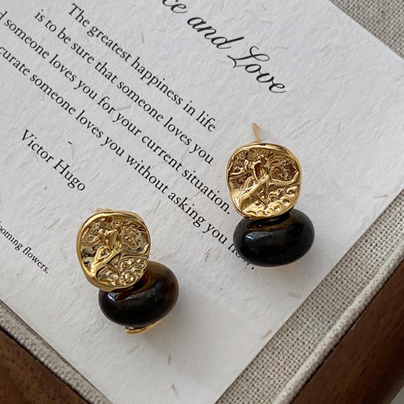 Geometriske ovale øredobber med stift, vridd kantdesign, premium følelse øredobber, middelalderske vintage franske retro øredobber