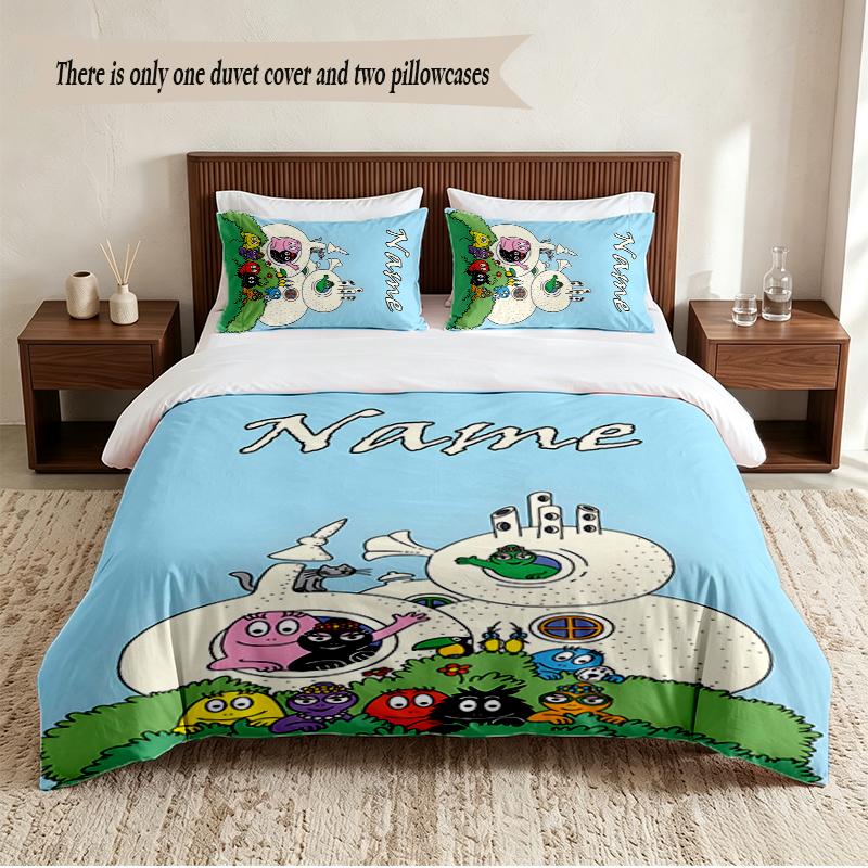 Barbapapa Personalized Custom Name 3‑Piece Bedding Set Soft Duvet Cover Set For Bedroom Home Decor