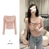 Women's Off-Shoulder Long Sleeve Swing Collar T-Shirt - Slim Fit, Elastic Base Layer for Spring/Summer